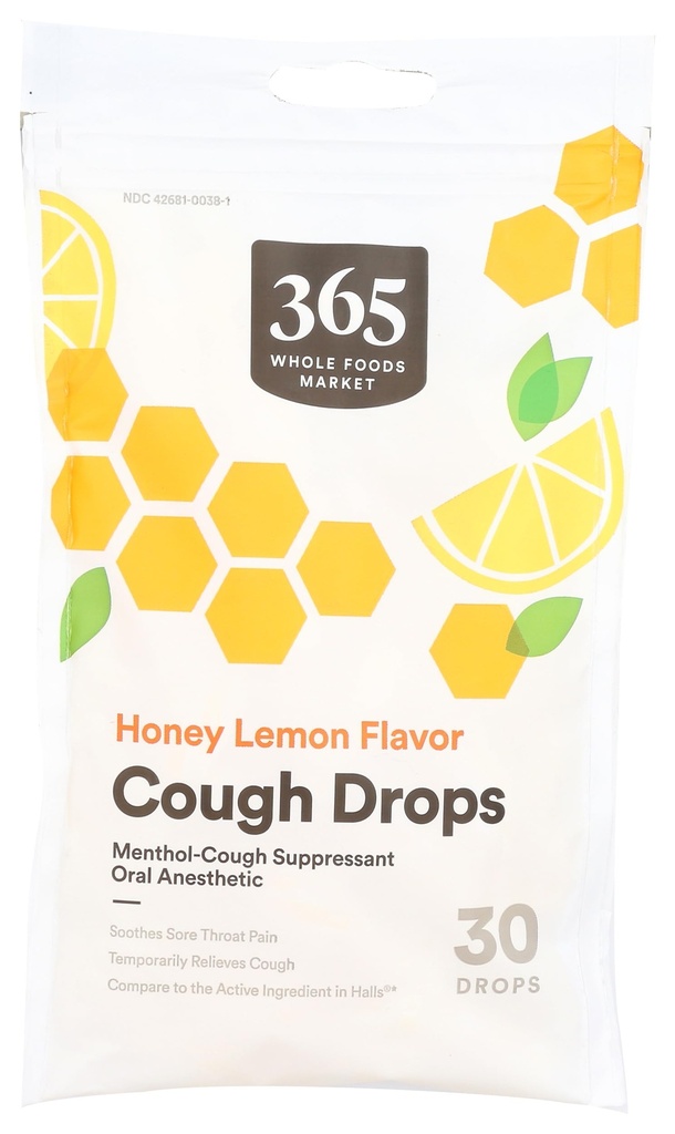 365 door Whole Foods Market, Honey Lemon Cough Drops, 30 Tellen
