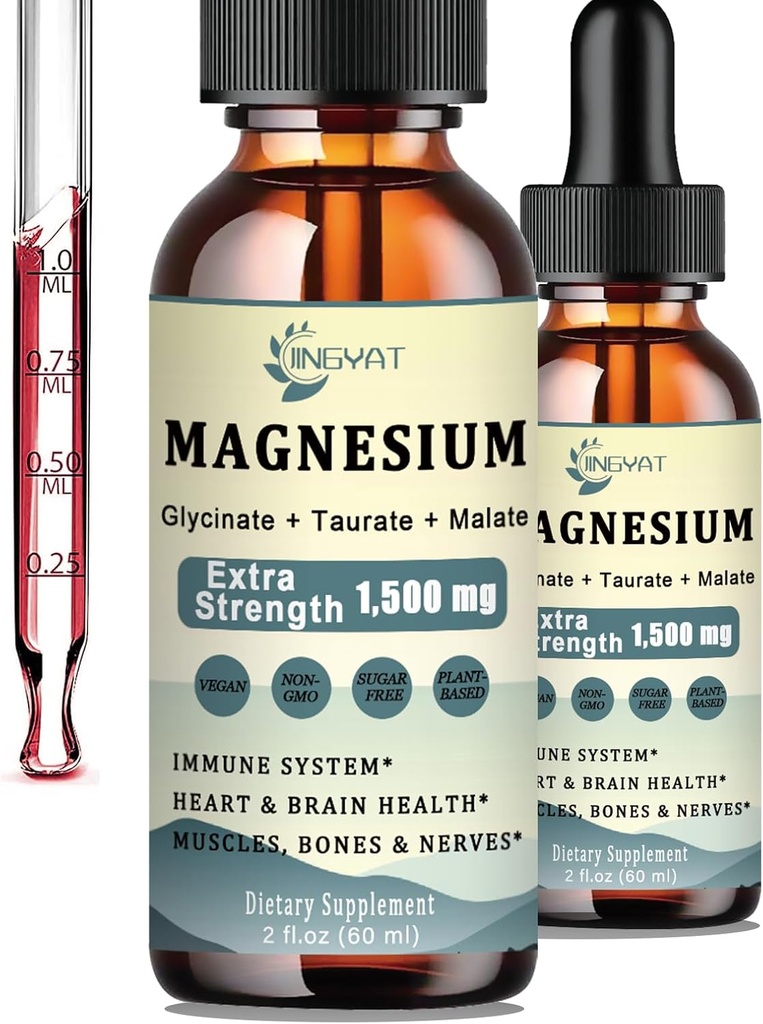 1500mg Magnesium Complex Liquid Drops - Hoge Absorptie Triple Magnesium van Liquid Magnesium Glycinate, Taurate & Malate, Toegevoegd met Coq10, Zink, Vitamine D3 voor Spieren, Zenuwen en Energie