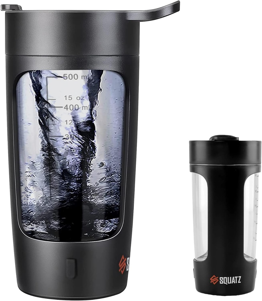 SQUATZ 22 Oz Elektrische Shaker Fles - Oplaadbare Automatische Proteïne Shake Blender Flask, Leak-proof & Easy to Clean, Smooth Drink in 15 seconden, Ideaal voor Gym Shakes, Koffie, Milkshakes (zwart)