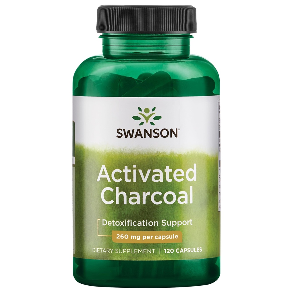 Swanson Geactiveerde Charcoal - Natural Supplement Ondersteuning van gezonde absorptie - Helpt w/Bloating & Handhaving Bowel Regularity - (120 Capsules, 520mg per Serving)