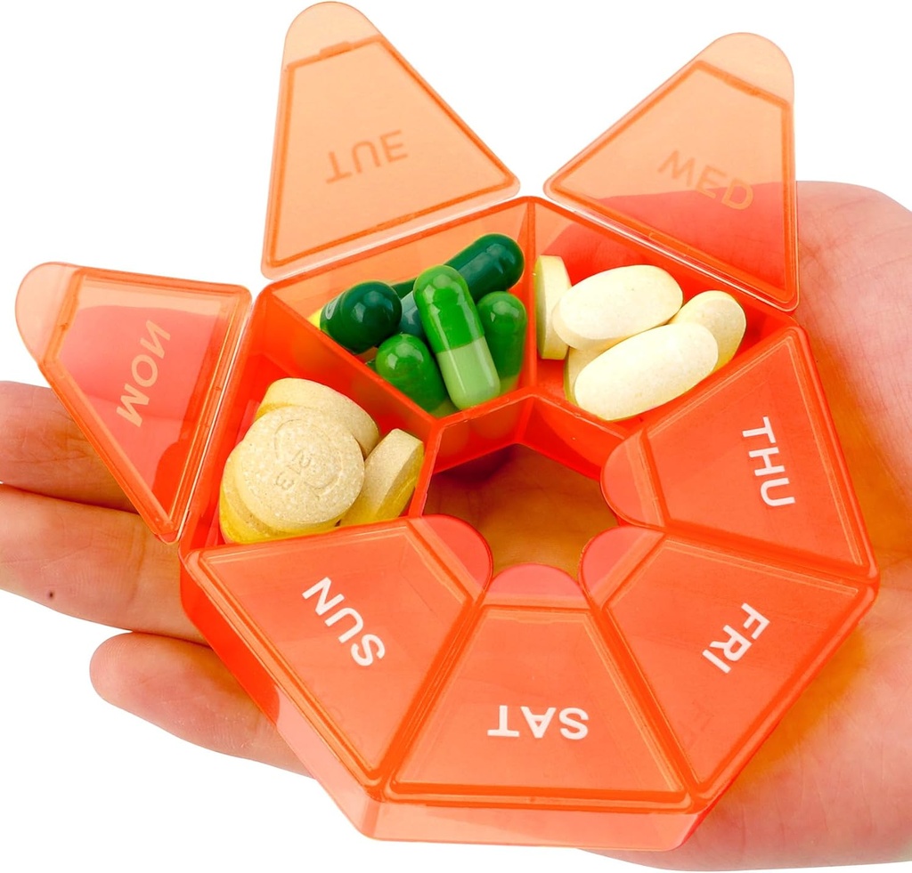 Pill Organizer, Pill Box, Small Pills Case, Medicine Organizer 1 Time a Day, Pills Container,Medicine Holder,Weekly Daily Medicines Organizers Travel Box 7 Day (Orange)