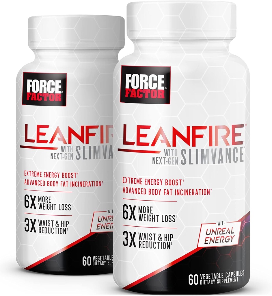 FORCE FACTOR LeanFire met Next-Gen SLIMVANCE, 2-pack, geavanceerde energie pillen met B-vitaminen en cafeïne om het metabolisme te verhogen, Focus te verbeteren, en de workout en fitness prestaties te verbeteren, 120 capsules
