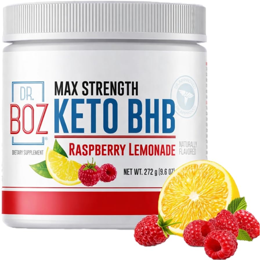 Dr. Boz - Keto BHB Powder - Raspberry Lemonade, 20 Serves - Ketones Drink - Verhoog energie & Reduce Cravings - Max Strength Dietary Supplement - Quality Tested - Made in The USA - 9.6oz (272g)
