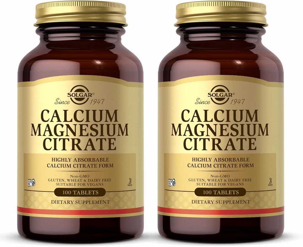 Solgar Calcium Magnesium citraat - 100 tabletten, Verpakking van 2 - Non-GMO, Veganist, Glutenvrij, Kosher - 40 Totaal porties