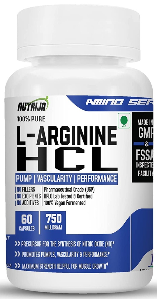 L-Arginine HCL-capsules - Hoogste biologische beschikbaarheid Vorm van L-Arginine 