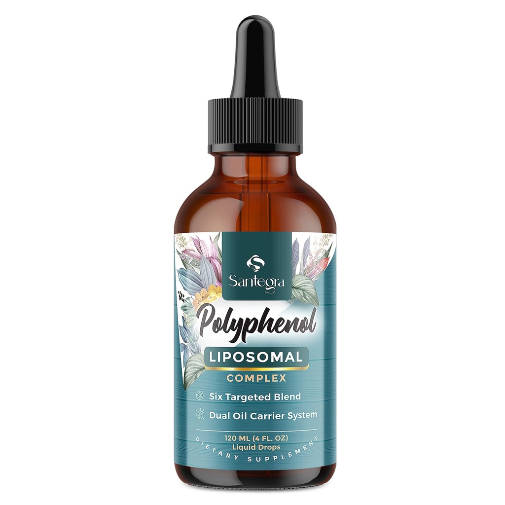Polyphenols Supplement Liposomal, Over 27 Polyphenol Complex & Powerful Antioxidant, with MCT & Olive Oil, Quercetin Extract, Hawthorn Berry Extract, for Age Defense, Energy, Immune, 120 ML