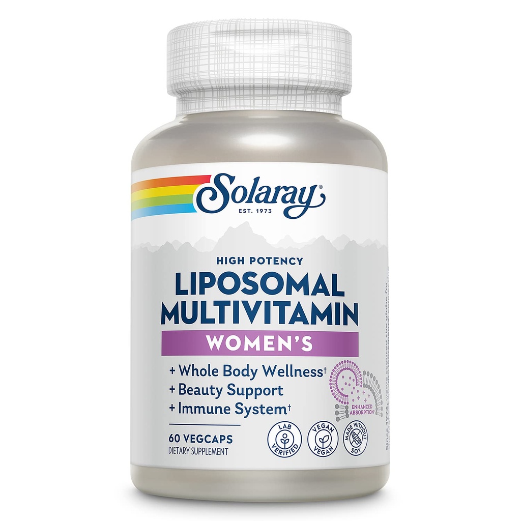 SOLARAY Liposomal Multivitamin for Women, Enhanced Absorption, High Potency w/Iron, Vitamin D, Vitamin C, B12, Biotin, CoQ10, Immune Support, Bone Health, Vegan, 30 Servings, 60 VegCaps