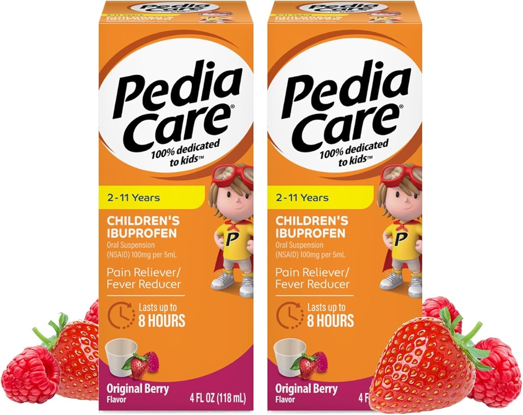 Kinderen Ibuprofen Orale suspensie Vloeistof, Kinderen Pijn Reliever + koorts Reducer, Leeftijden 2-11, Berry Flavor, 4 fl oz (2 Pack)