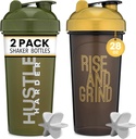 [2 Pack] 28oz Shaker Bottle with Motivational Quotes (Black/Gold & Moss) 