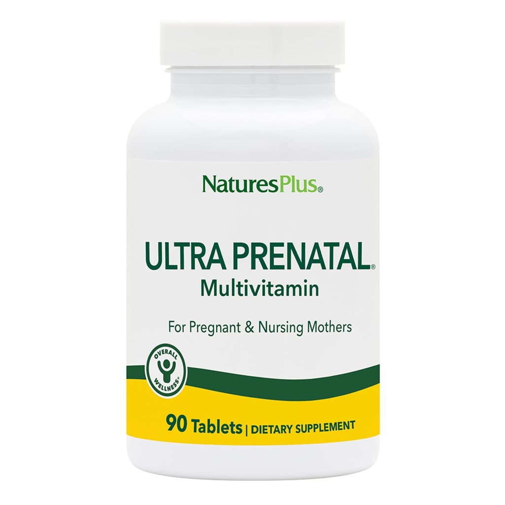 NaturesPlus Ultra Prenatale Multivitamine - 800 mcg Folaat, 90 Vegetarische Tablets - Prenatale Supplement met ijzer, jodium, Calcium & B-complex Vitaminen - Glutenvrij - 45 Serven