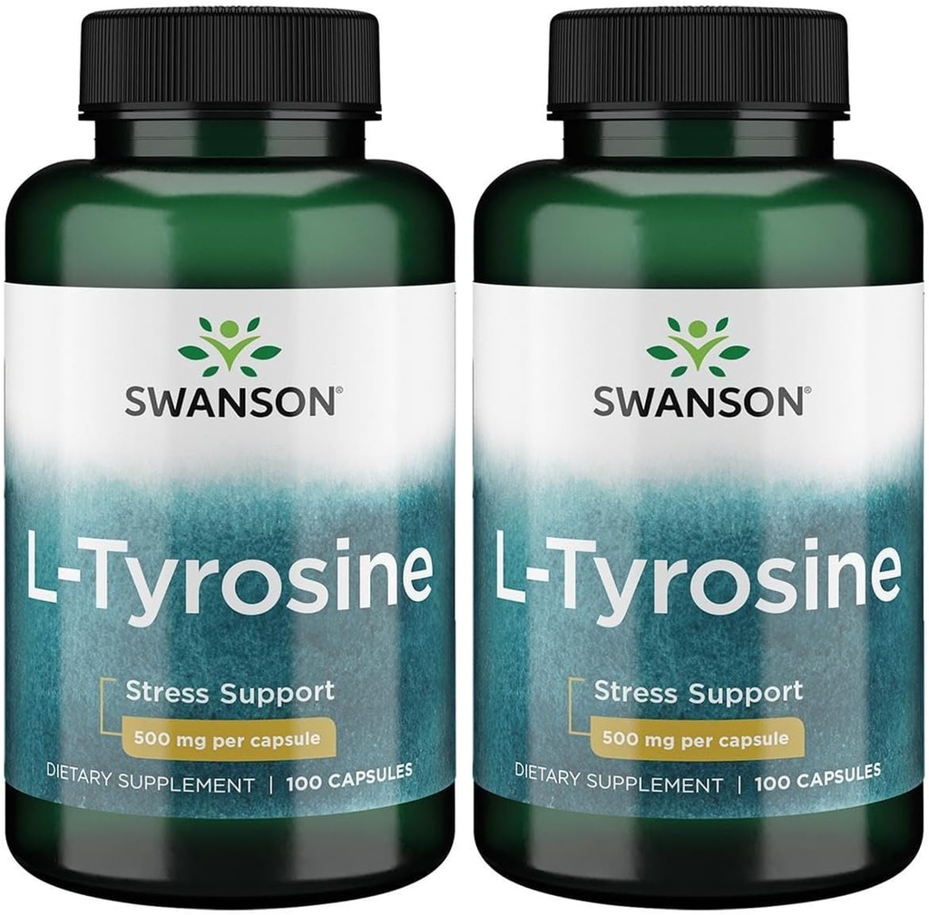 Swanson L-tyrosine - Aminozuur supplement het bevorderen van stress ondersteuning, cognitieve functie, en geestelijke helderheid - helpt ondersteuning van algemene hersenen gezondheid - (100 capsules, 500 mg elke) (2 Pack)