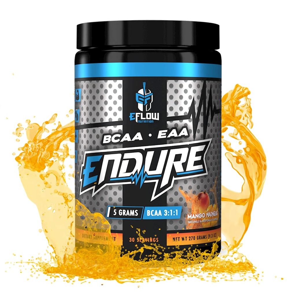 eFlow Nutrition Endure BCAA Plus EAA - Essentiële Aminozuren Elektrolytpoeder Intra-workout - Verbeteren van energie, herstel en prestaties - Mango waanzin (30 porties)
