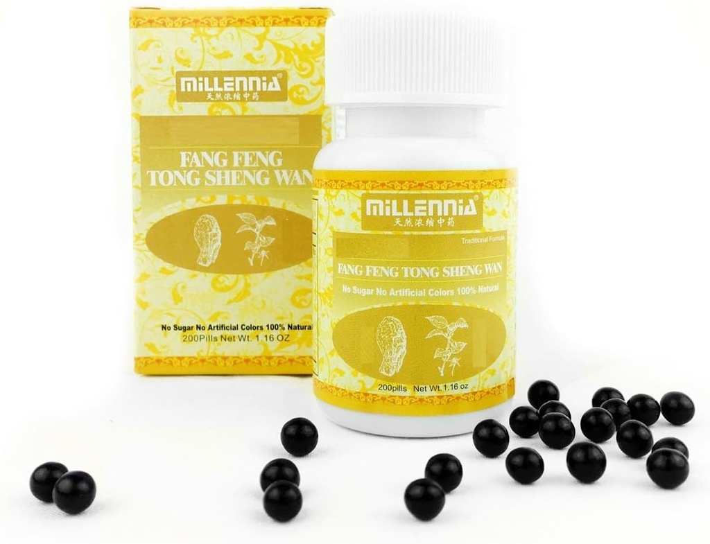MILLENNIA Kruidensupplement Pillen- Fang Feng Tong Sheng Wan - 12 flessenverpakking (200 pillen/fles)