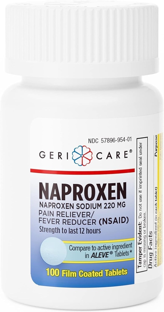 GeriCare Naproxen natriumtabletten, 220 mg (100 aantal) - NSAID Extra sterke pijnverlichting voor hoofdpijn, artritis, spierpijn, menstruele krampen- filmomhulde naproxen, anti-inflammatoire en koortsreducer