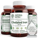 Natural Nutra Chelated Iron Supplement for Men & Women, Nails Health, Promotes Optimal Absorption, Helps Enhance Iron Level, Maintain Body Fulid, Help to Improves Hair Growth, Skin Health, 180 Tablets