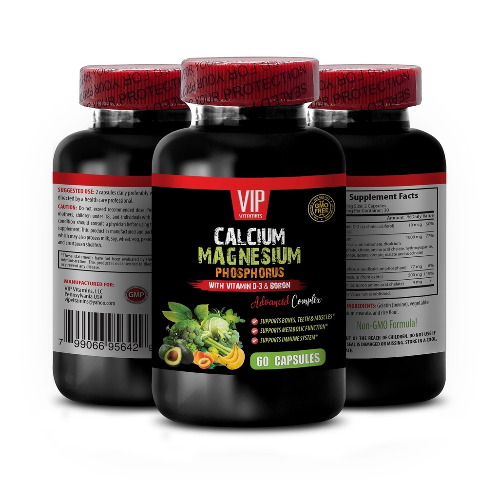 Bot en Joint Vitamines - Calcium Magnesium Fosfor, met Vitamine D-3 en Boron Advanced Complex - Fosfor Magnesium, Calcium Magnesium Supplement, Calcium Magnesium Kalium 1 Bot 60 Capsules