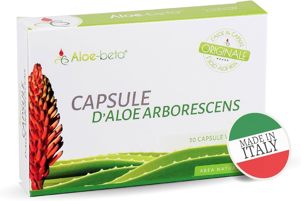 ALOEBETA Aloë Arborescens Natural Power Capsules - 100% Organic Aloë Supplement, Stimuleert Immune Defenses, Antioxidant, Ontgiftend - Veganistisch, Geen GGO, Glutenvrije, geen Suiker