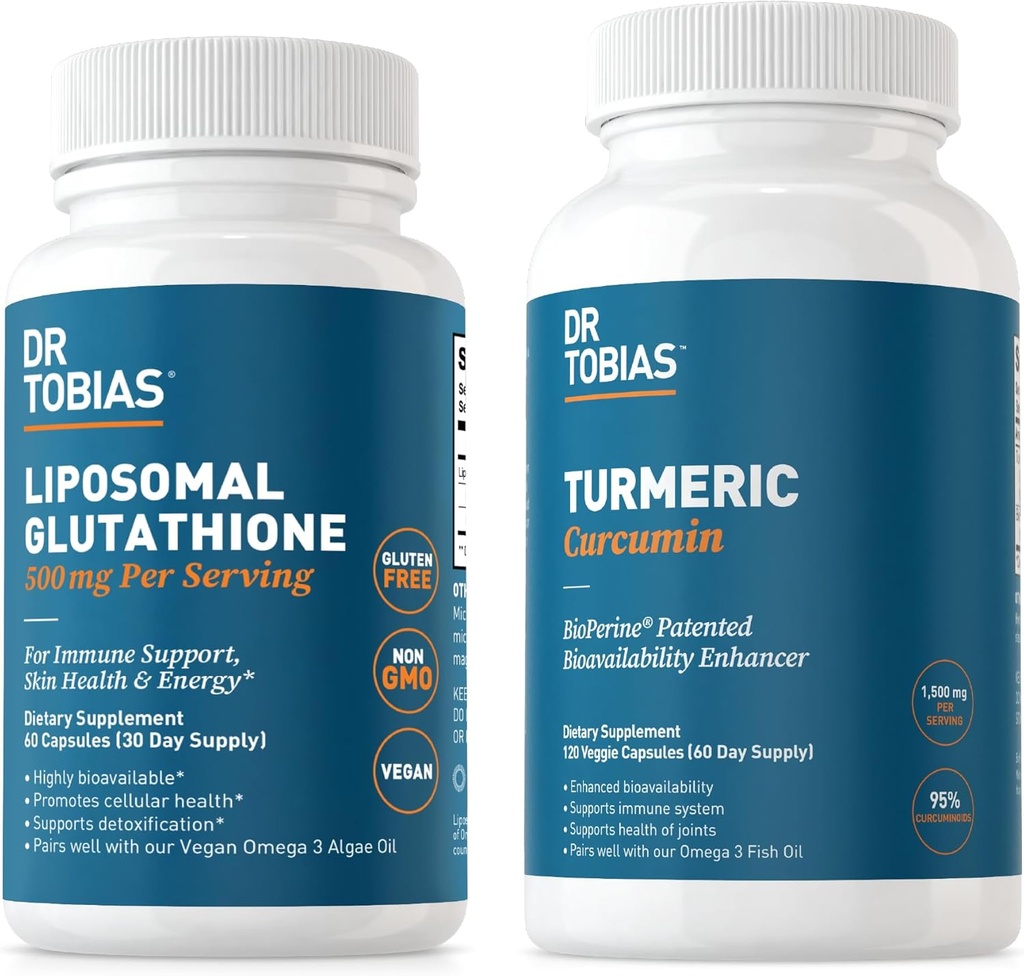 Dr. Tobias Kurkuma Curcumine en Liposomale Glutathion - Ondersteunt Joint Health, Immune Function, and Skin Vitality - Vegan, Non-GMO