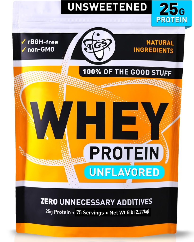 TGS Voeding 100 Wei Proteïne Poeder Unflavored, Unsweeted - Clean, No Artificial Ingredients for Men & Women - 5lb Bulk, Soy Gluten Free, Keto, Low Carb - Post Workout Muscle Recovery