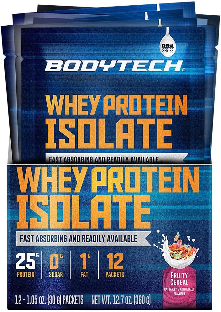 BODYTECH Wei Proteïne Isolaatpoeder - Fruitig Graan (Twelve 1,04 oz. Packets)