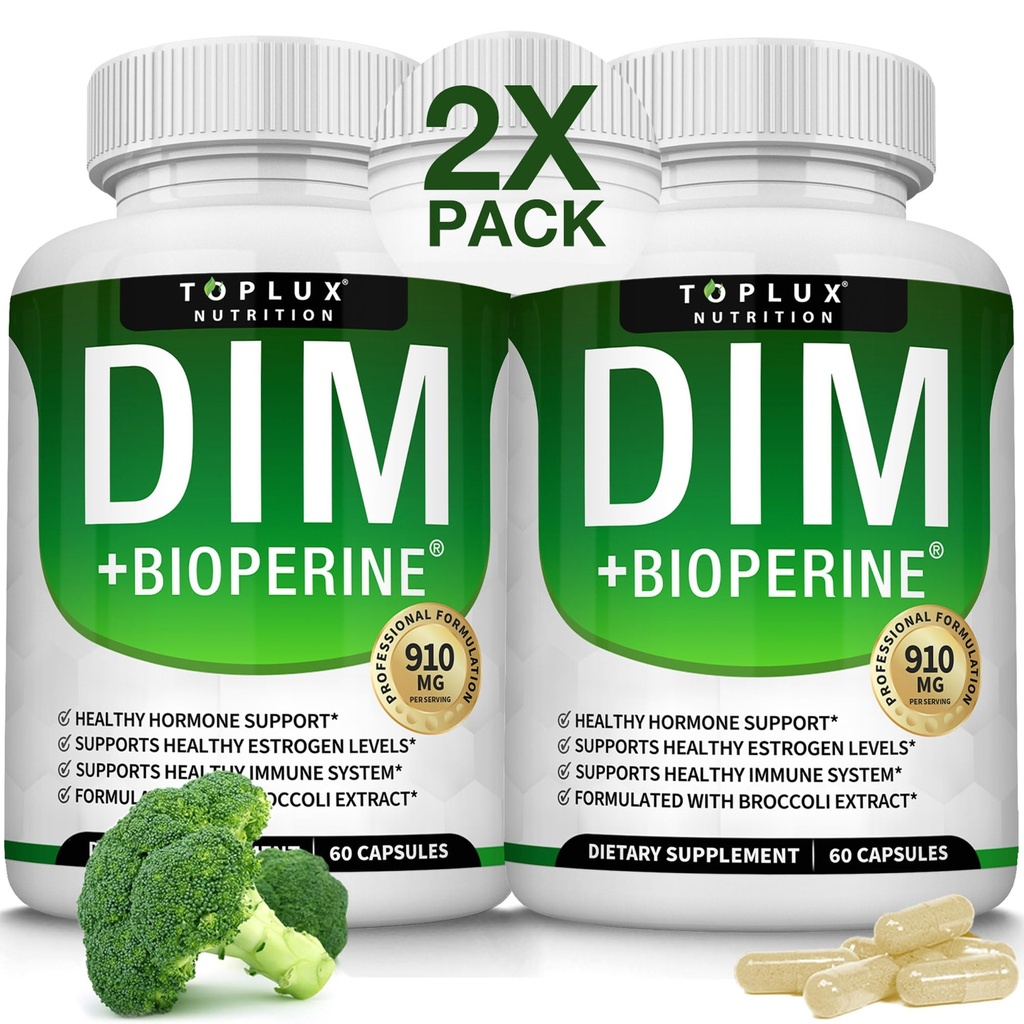 Dim Supplement 910 mg Plus BioPerine Complex - Diindolylmethaan ter ondersteuning van hormoonbalans en oestrogeen Metabolisme, helpt met Menopauze Acne PCOS Better Skin Bodybuilding, voor mannen Vrouwen, 60 capsules