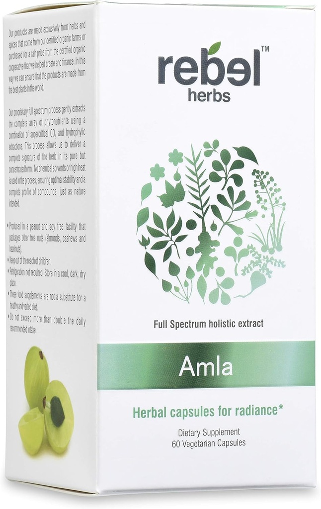 Rebel Herbs Amla Capsules (Amalaki) - Immune Support, Veganistisch, Glutenvrij, Ayurvedisch, Antioxidant, Gecertificeerde Biologische Amla