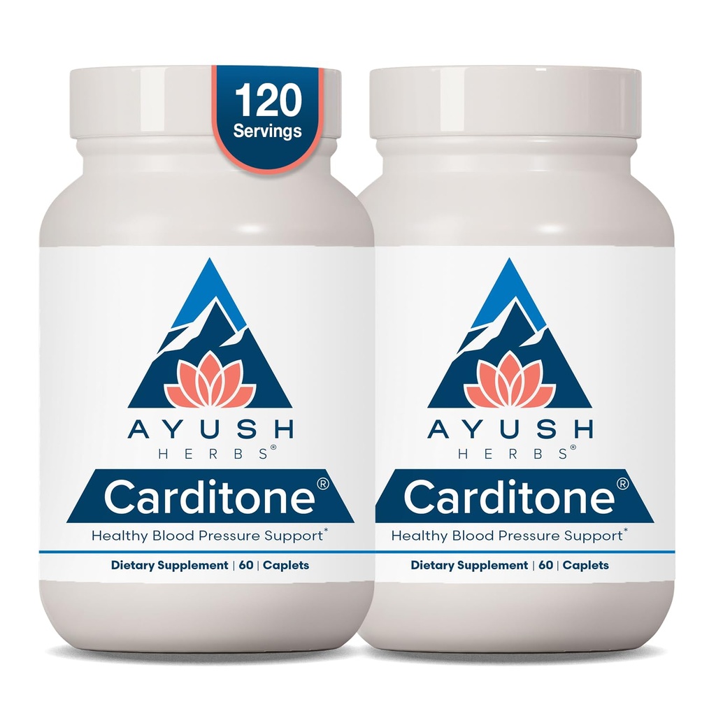 Ayush Herbs Carditone - Natural Supplement for Women & Men, BP Formula, Holistic Heart Supplement with Rauwolfia, Arjuna, Calcium, and Magnesium - 60 Vegetarische Caplets (2 Tel.)