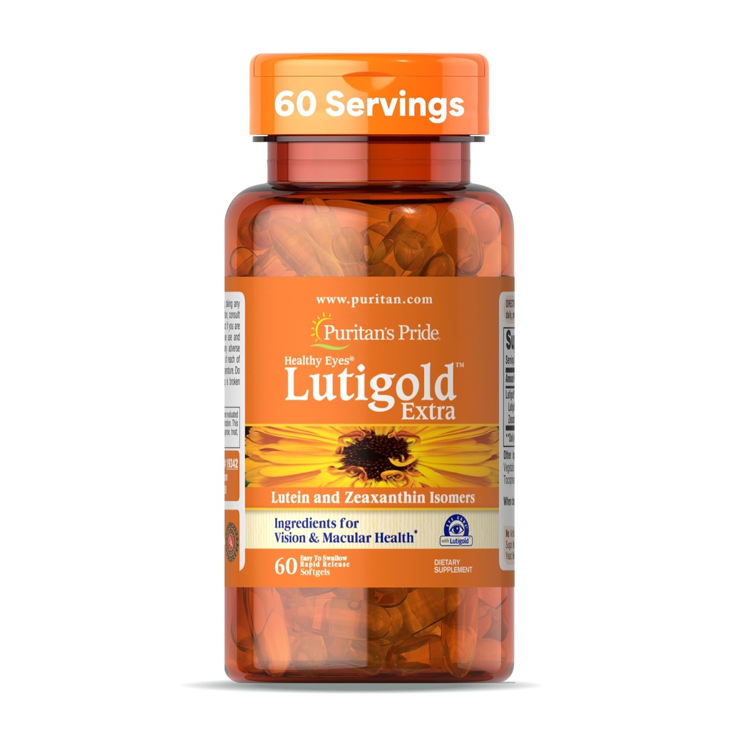 Puritan's Pride Premium Healthy Eyes LutigoldTM Extra Lutein met Meso-Zeaxanthine en Zeaxanthine voor mannen en vrouwen, Vision Health Support, 2 maands Supply, 60 Easy-to-Swallow Rapid Release Softgels