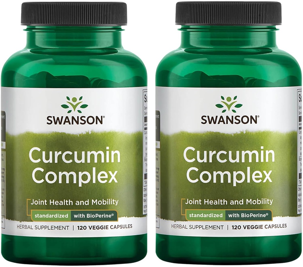 Swanson Curcumin Complex - Herbal Supplement ondersteuning Joint Health, Mobility & Physical Function - gestandaardiseerd met BioPerine voor maximale absorptie - (120 Veggie Capsules) (2 Pack)