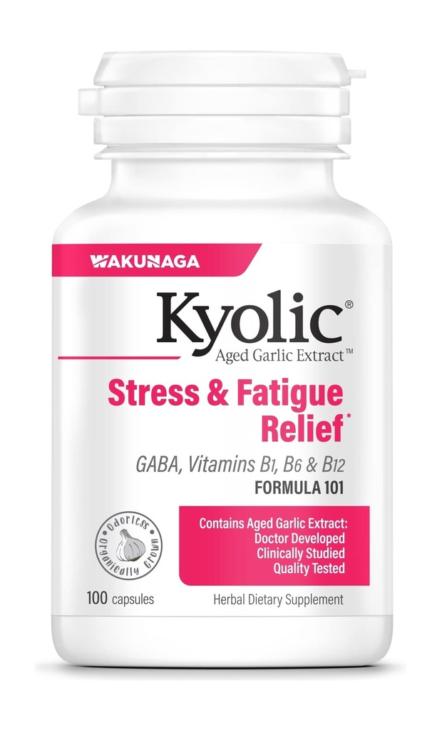 Kyolic Aged Knoflook Extract Formule 101, Stress en vermoeidheid Relief, 100 capsules.