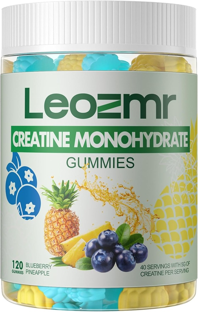 Creatine Monohydraat Gummies 5000mg voor mannen en vrouwen, Kauwtabletten Creatine Monohydraat Supplement(120 Telling)- Blueberry Ananas
