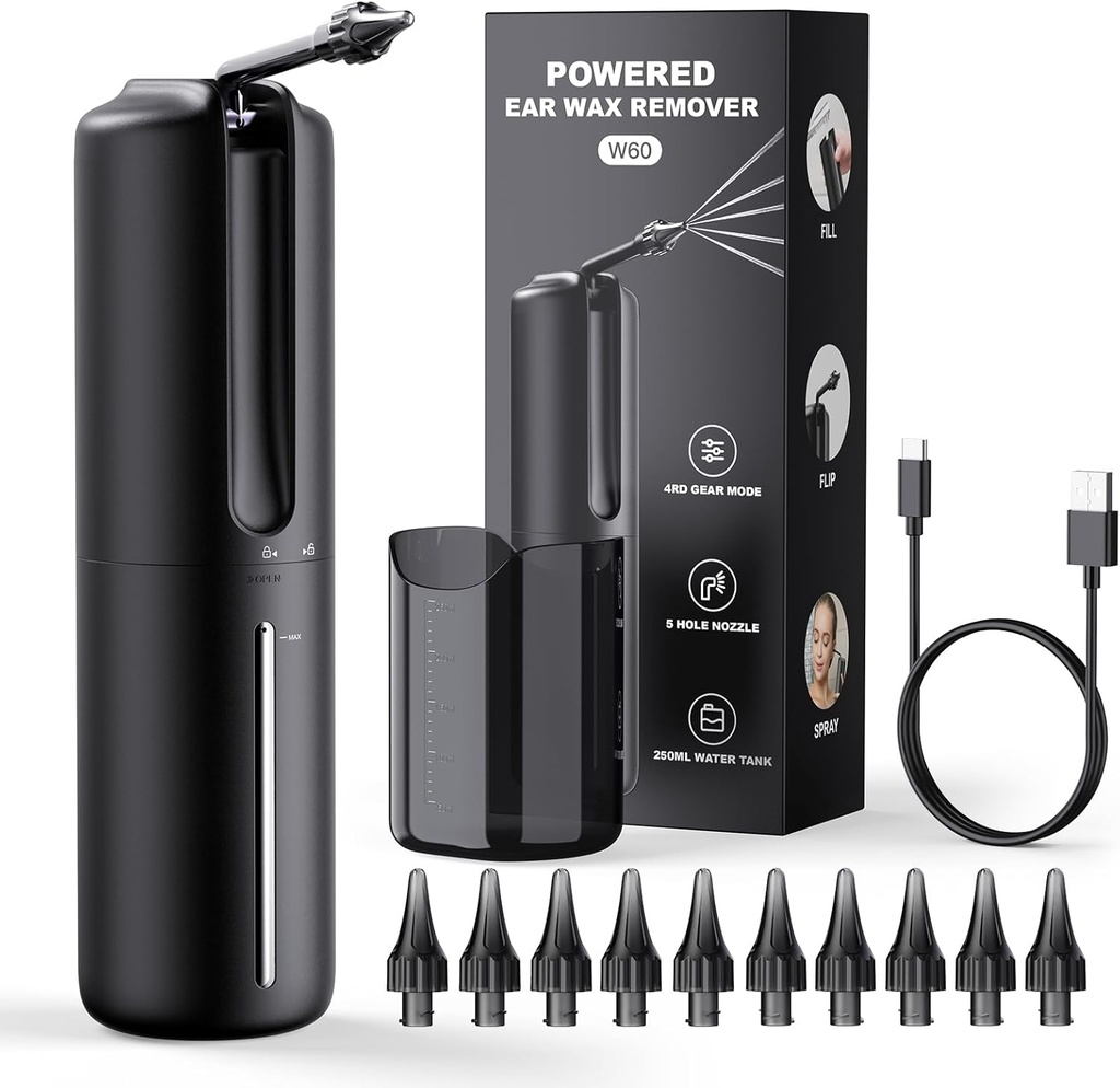 Ear Wax Removal Electric Ear Irrigation Flushing System Water Powered Ear Cleaner with 4 Pressure Modes Safe and Effective Ear Cleaning Tool Water Resistant USB Rechargeable