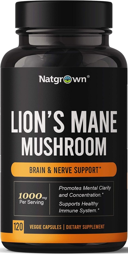 Natgrown Lions Mane Mushroom Supplement Capsules - Biologische Leeuwen Mane Extract Nootropic Brain Supplement voor mannen & vrouwen - Bevordert geestelijke helderheid, focus en geheugen - Vegan Pillen