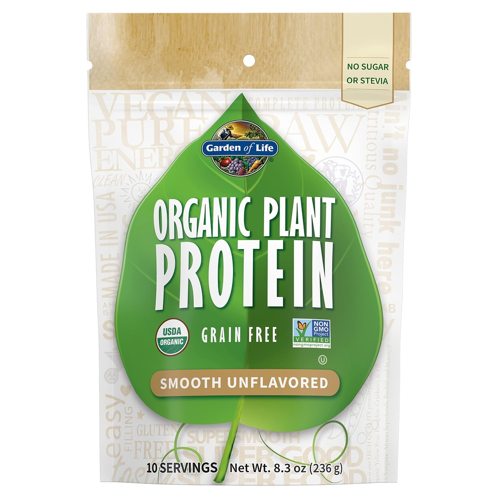Tuin van het leven Biologische plantaardige proteïne Glad Ongearomatiseerd poeder, 10 porties - Veganistisch, Grain Free & Gluten Free Plant Based Protein Shake, 1B CFU Probiotica & Enzymen, Geen Suiker of Stevia, 15g Proteïne