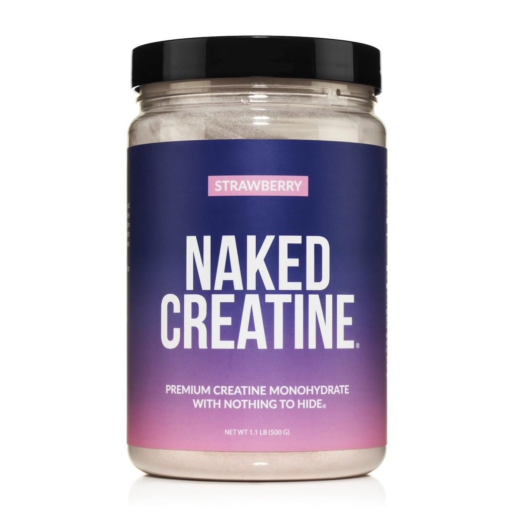 Naked Creatine - Aardbei Flavored Creatine Monohydraat - Real Strawberry Powder, Geen additieven, Spiergroei, Vegan, Non-GMO, Glutenvrij, Sojavrij - 45 Servers