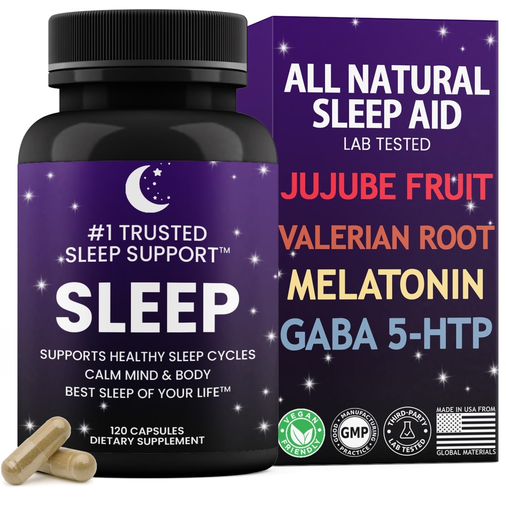 Natuurlijke slaaphulp voor volwassenen │Best Sleep of Your Life │Valerian Root │GABA │5-HTP │Melatonine │120 Non-Habit Forming Capsules │Lab Getest
