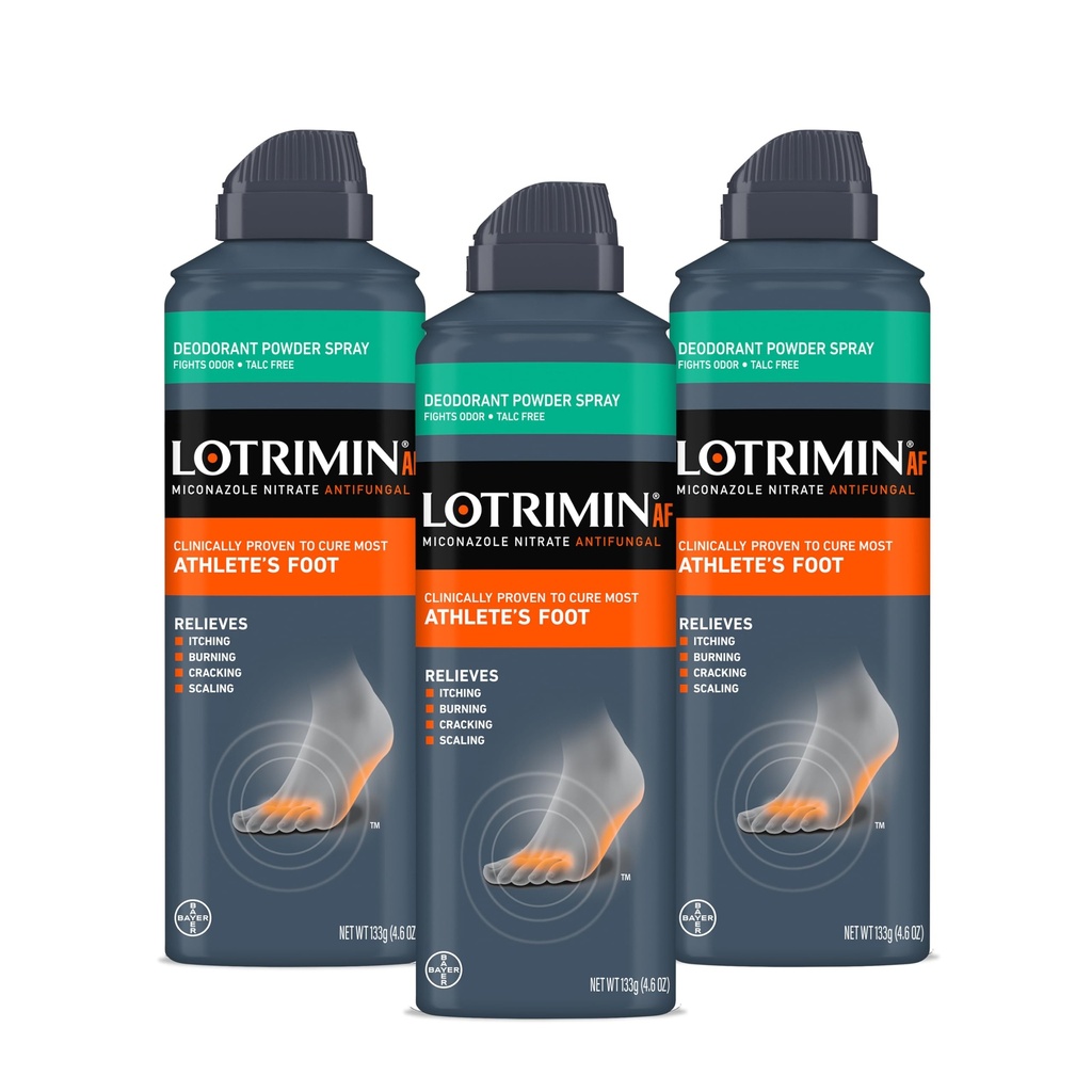 Lotrimin Medicated Deodorant Powder Spray with Miconazole Nitrate 2%, 4.6 oz (Pack of 3)