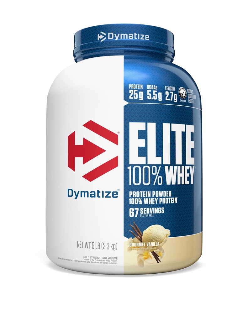 Dymatize Elite 100% Wei Proteïne Poeder, Vanille, 25g Proteïne, 5.5g BCAA's, Minder dan 140 Cal., Glutenvrij, 2g Carb, 2g Suiker, 3g Vet (67 Servers)