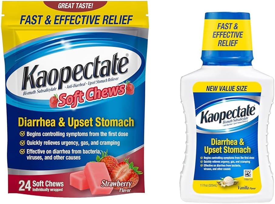 Kaopectate Anti-Diarree Zachte Kauwen 24 Telling en verstoorde maag Relief Liquid 11 Fl Oz