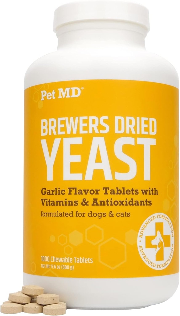Pet MD Knoflook & Brouwers Gist voor honden en katten - Knoflook en Gist Plus Antioxidanten - Brouwers Gist Tabletten voor honden en katten - Vitamine B 1 & Vitamine C - 1000 t