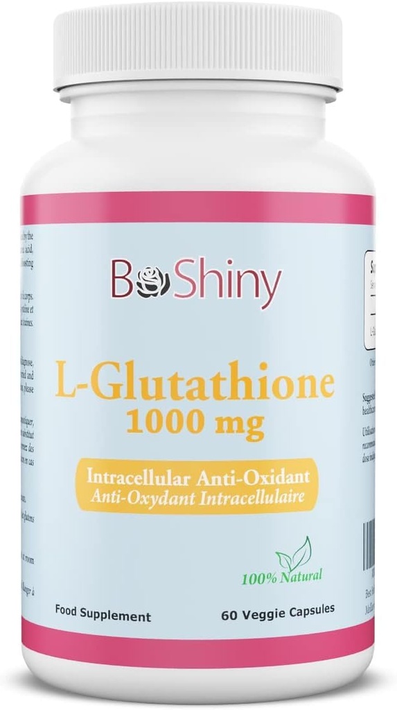 L Glutathion Huidverlichting Verhelderende pillen 1000 mg Antioxidant Anti Aging ter ondersteuning van lever Gezondheid & Detox Help Immuun & Hersenfunctie Verminderen van vrije radicale schade Vegan 60 Capsules
