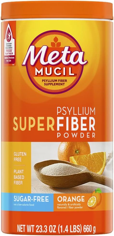 Metamucil Psyllium Sugar-Free Super Fiber Powder, Orange, 23,3 oz