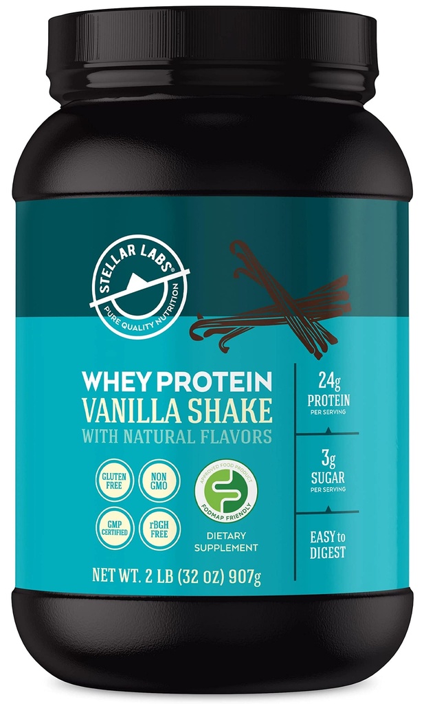 Stellar Labs Wei Proteïnepoeder met BCAA's & Wei Isolaat Gecertificeerd Low FODMAP, Non GMO, Glutenvrij, Sojavrij, Low Carb, Keto, met Stevia
