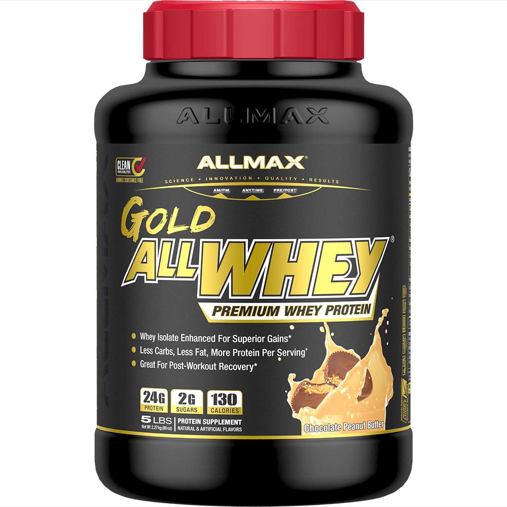 ALLMAX Gold ALLWHEY, Chocolate Peanut Butter - 5 lb - 24 Gram eiwit per scoop - Glutenvrij, lage carb en lage suiker - ongeveer 71 Servers
