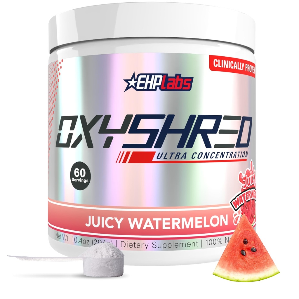 EHP Labs OxyShred Pre Workout Powder - Preworkout Powder with L Glutamine & Acetyl L Carnitine, Energy Boost Drink - Juicy Watermeloen, 60 Servers