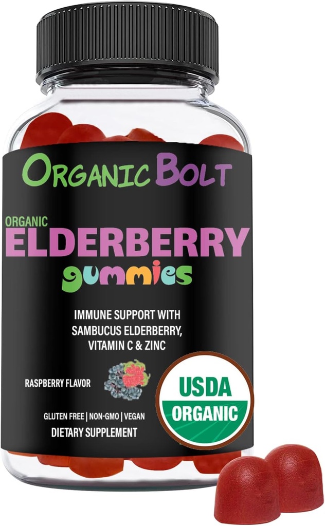 USDA Biologische Vlierbes Gummies - Hoge Potentie 150mg Biologische Vlierbes Gummies voor volwassenen en kinderen met vitamine C & Zink - Immune Support Gummies - Vegan, Gelatine & Glutenvrij - 60 Tel.