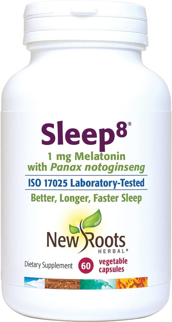 NEW ROOTS HERBAL Slaapsupplement, met passiebloem, kamille, Hop, Panax Gingseng, Skullcap, Magnesium, Melatonine (60 Veg Caps)