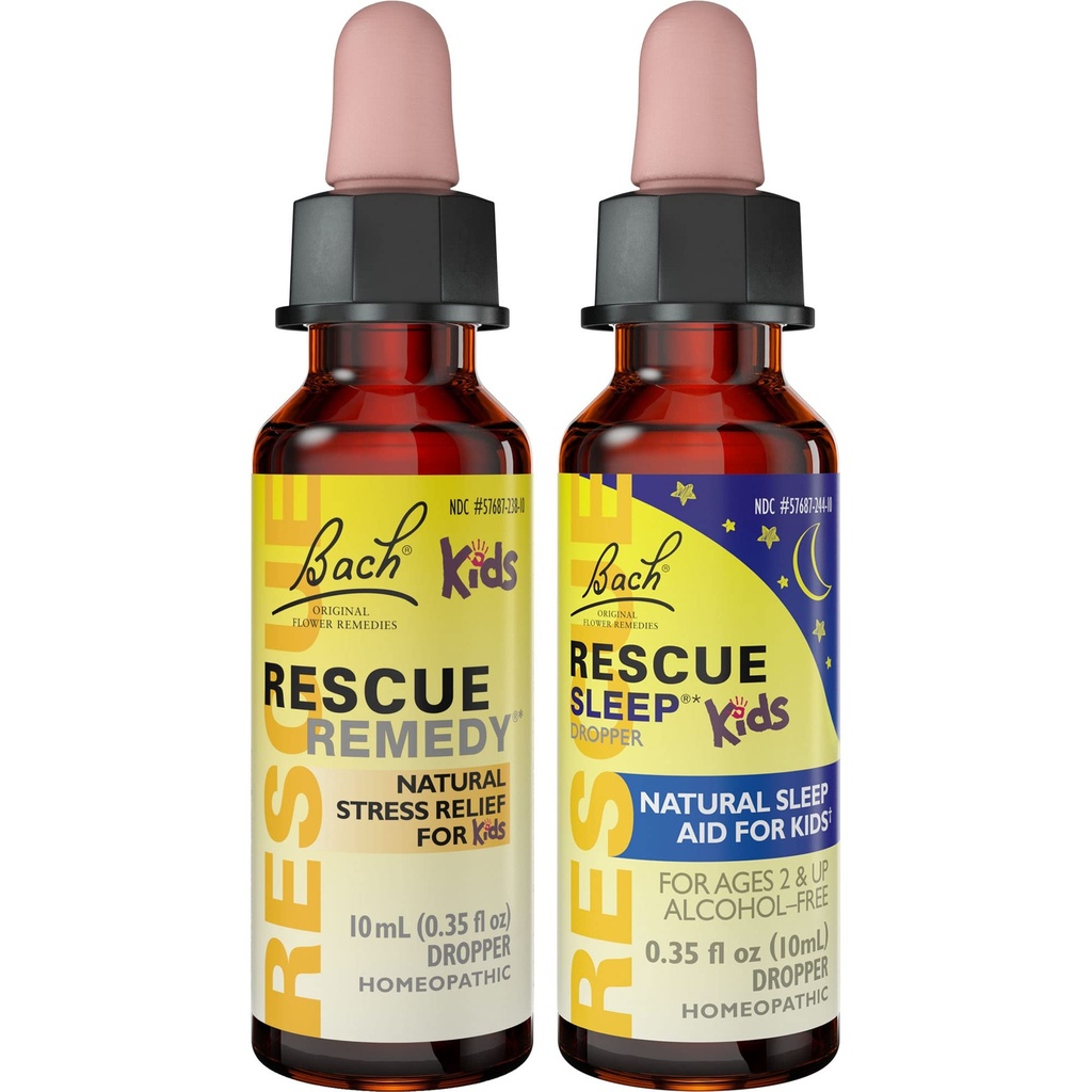 Kids Day & Night Bundle, Bach RESCUE Remedy Kids Dropper [en] RESCUE Slaap Kids Dropper- 2-Pk, Stress Relief & Slaapondersteuning met Natural Flower Esssences, Homeopathische, Niet-Alcohol Formule, 10ml Ea