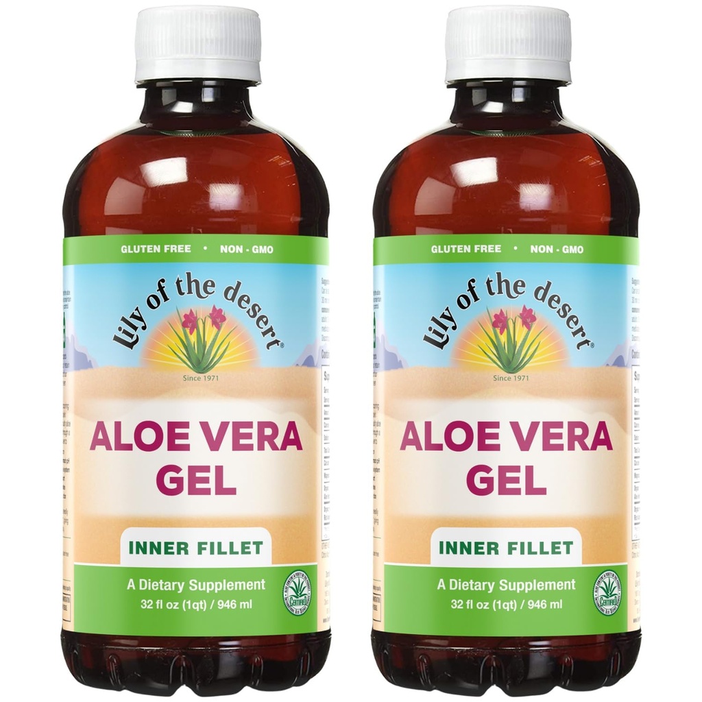 Lily Of The Desert Aloë Vera Gel - Innerlijke Fillet Thicker Consistentie Aloë Vera Drink met natuurlijke vitamines, spijsverteringsenzymen voor Gut Health, Maagrelief, Wellness, Glowing Skin, 32 Oz (pakket van 2)