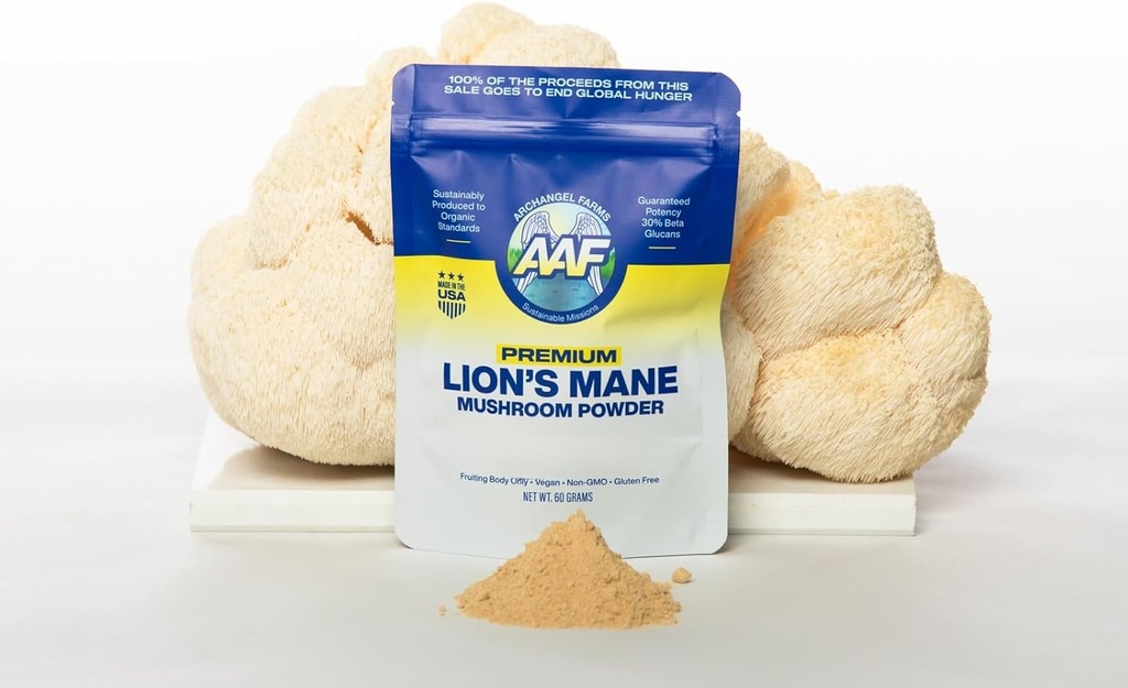 Lion's Mane Mushroom Powder, Hersensupplement voor Geheugen en Focus, Geverifieerde Beta-Glucan, Vertering & Immune Support Supplement, Biologische & Non-GMO, 60g, 60-Day Supply